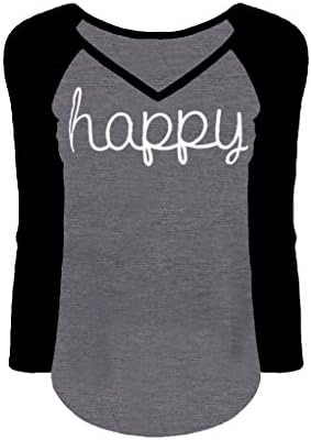 Womens Long Sleeve V-neck Collision Color Printed Top (X-Large, Black)