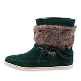 Damen Schuhe, STIEFELETTEN, BOOTS MIT FAUX FELL, HP134, Synthetik in hochwertiger Velour Leder Optik, Grün, Gr 38