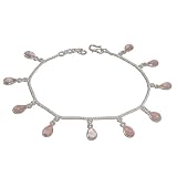 Beaded Anklet Pair Silver Rosequartz Gemstone Body Jewelry 9.75 inches (ganklt047a)
