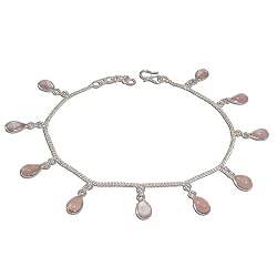 Sterling Silver Rosequartz Gemstone Anklets 10 Inches