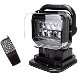Suparee 1pcs Black 12v 24v 50w 360&ordm; Cree LED Rotating Remote Control Work Light Spot for SUV Boat Home Security Farm Field Protection Emergency Lighting Garden Etc