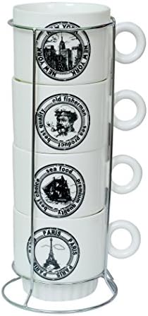 Royal Beei stackable cup set, 4 ounce, 4 cups,1 steel holder,white colour,stackable cup holder container,best for gifting,stackable cup holder,stackable cup organizer,stackable cup set