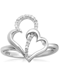 Sterling Silver Diamond Double Heart Ring (1/20 cttw, I-J Color, I3 Clarity)