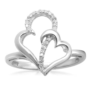 Sterling Silver Diamond Double Heart Ring (1/20 cttw, I-J Color, I3 Clarity)