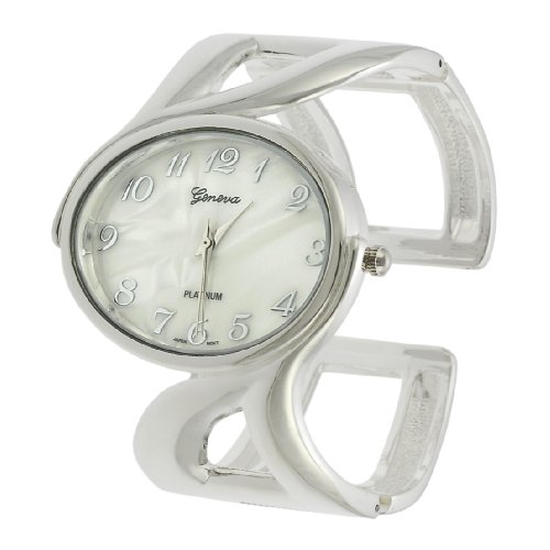 Geneva Platinum Ladies Oval Face Cuff Watch