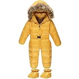 ZOEREA(ゾエレア)　子供ダウンジャケット　ダウンロンパース フード付き　女の子用　男の子用　毛襟 キッズジャケット　誕生日　冬着　防寒 通学　アウターカバーオール　ベビー靴 イエロー 90
