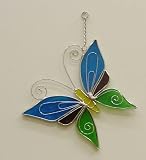 Blue and Green Stained Glass Butterfly Suncatcher