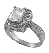 Sterling Silver Rectangular Cut CZ Ring with Filigree Accents