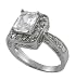 Sterling Silver Rectangular Cut CZ Ring with Filigree Accents