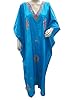 Dodger Blue Kaftan Crewel Embroidered Silk Caftan