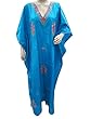 Bohemian Style Dodger Blue Kaftan Crewel Embroidered Silk Caftan