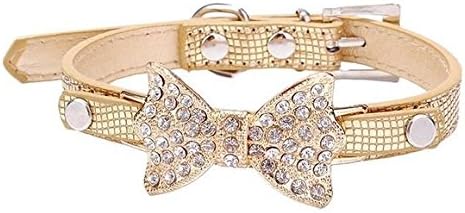 PANPET Bling Rhinestone Pet Cat Dog Bow Tie Collar Necklace Jewelry for Small or Medium Dogs Cats Pets Female Puppies Chihuahua Yorkie Girl Costume Outfits, Light and Adjustble Golden XS