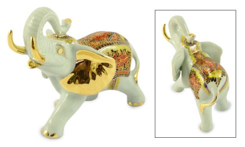 Benjarong porcelain figurine, 'Illuminated Elephant'