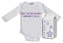 Best Sister Award Winner CUSTOM Long Sleeve PERSONALISED Vest Sizes 6-12 months + in funky Milk Carton