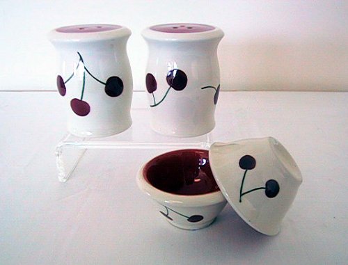 Buy Ronnie’s Terramoto Ceramic, Salt & Pepper Shakers plus 2 Mini Prep Bowls, Cherries with Tomato Red Interior