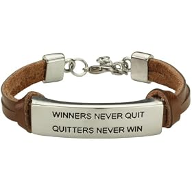 12mm Wide Stainless Steel "Winners Never Quit" Suede Bracelet 8"