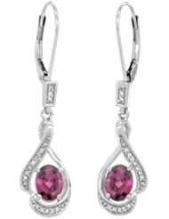 14K White Gold Natural Rhodolite Lever Back Earrings, 1 7/16 inch long