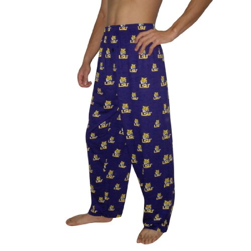 Mens NCAA Louisiana State LSU Tigers Cotton Thermal Sleepwear / Pajama Pants - Purple & Yellow (Size: 2XL)