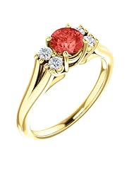 18K Yellow Gold 5.00mm Round Cut Chatham Created Padparadscha Sapphire and Diamond Ring -- LIFETIME WARRANTY
