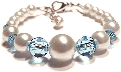 Baby Pearl and Crystal Birthstone Bracelet Flower Girl Baby Shower Gift