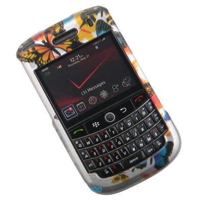 Crystal Hard SILVER Cover With Butterflies With Belt Clip Design Case for RIM BlackBerry Tour 9630 [WCM323]