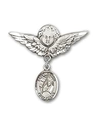 Sterling Silver Baby Badge with St. Edwin Charm and Angel with Wings Badge Pin