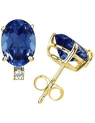 8X6mm Oval Sapphire and Diamond Stud Earrings in 14K Yellow Gold