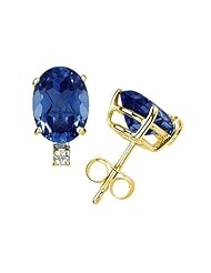 7X5mm Oval Sapphire and Diamond Stud Earrings in 14K Yellow Gold