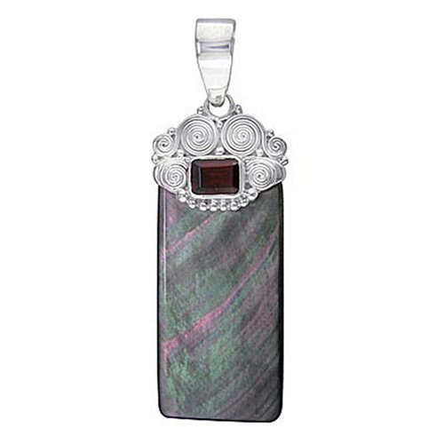 Sterling Silver, Mother-of-Pearl and Garnet Pendant by Sajen