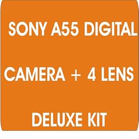 Sony A55 Digital Camera + Sony 18-55mm f/3.5-5.6 Zoom Lens + Sigma 70-300mm Zoom Lens + 2x Telephoto Lens + 650-1300mm Wildlife Lens + (2) UV Filters + (2) Circular Polarizer Filters + 8 GIG High Speed Memory Card + Extra High Capacity Battery + Camera Backpack + 57 Deluxe Tripod + 6 Piece Starter 