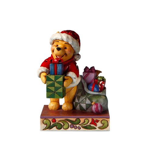 Disney Traditions by Jim Shore 4016566 Winnie the Pooh Dressed as Santa Holding a Present Figurine, 6-Inch