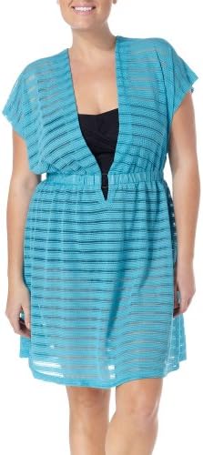 Pacific Beach Plus Womes Dolman Cover Up Dress 3X Turquoise blue
