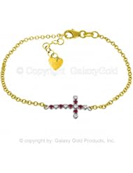 Ruby Cross Bracelet with Diamond Accents in 14k Yellow Gold
