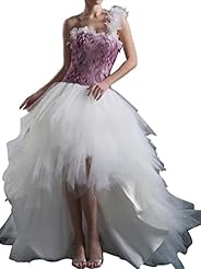 Satin/Tulle  Feathers Lace One Shoulder High-Low-Hem  Ball Gown  Dress