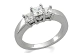 DIAMOND 3 STONE PRINCESS CUT RING 0.90 TCW SET IN PLATINUM thumbnail