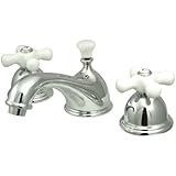 Kingston Brass KS3961PX Restoration Widespread Lavatory Faucet with Porcelain Cross Handle, Polished Chrome