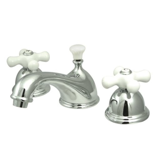 Kingston Brass KS3961PX Restoration Widespread Lavatory Faucet with Porcelain Cross Handle, Polished Chrome (Not CA/VT Compliant) Kingston Brass KS3961PX Restoration Widespread Lavatory Faucet with Porcelain Cross Handle, Polished Chrome (Not CA/VT Compliant)