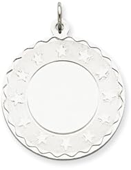 Sterling Silver Engraveable Round with Stars Disc Charm