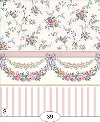 Dollhouse Wallper " Rose Swag Pink " Stripe