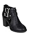 Soda BH89 Women Leatherette Cut Out Buckle Chunky Heel Ankle Bootie - Black