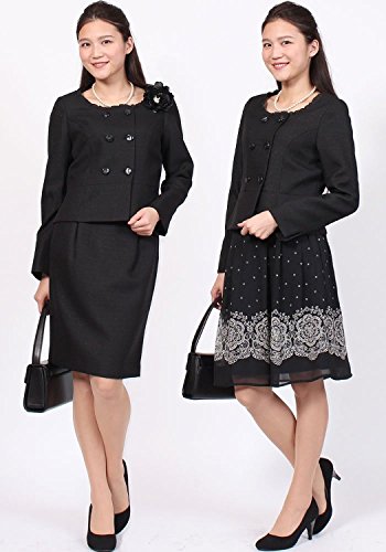 (モードアラカルト) Mode a la carte 2ボトム付き 3点セットスーツ レディース スカートスーツ ひざ丈 セレモニースーツ 黒 オフホワイト 7号 9号 11号 13号