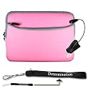New Pink Amazon Kindle DX Carrying Sleeve With Extra Pocket + Determination Hand Strap + E Reader Light (Black)
