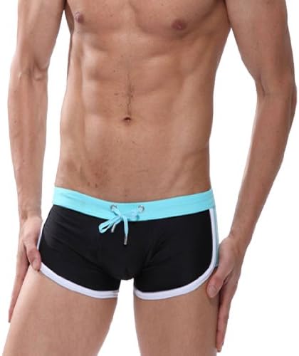 Wantdo Swimwear Trunks Shorts Tie Elastic Briefs(Black And Blue,Small)