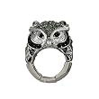 Silvertone Black Crystal Owl Stretch Fashion Ring