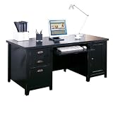 Kathy Ireland Home by Martin Furniture Tribeca Loft Double Pedestal Wood Computer Desk in Black