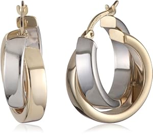Duragold 14k Yellow and White Gold Crossover Hoop Earrings
