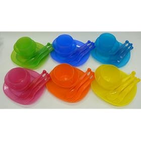 "IKEA Children's Plastic Dining Set with Plates, Bowls, Cups and Cutlery 6 of each"