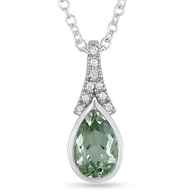 Silver Green Amethyst and Diamond Necklace by Amour