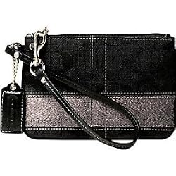Coach Signature Stripe Wristlet in Black/Gunmetal 42025