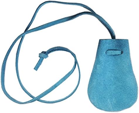 Small Light Blue Leather Drawstring Medicine Necklace Pouch
